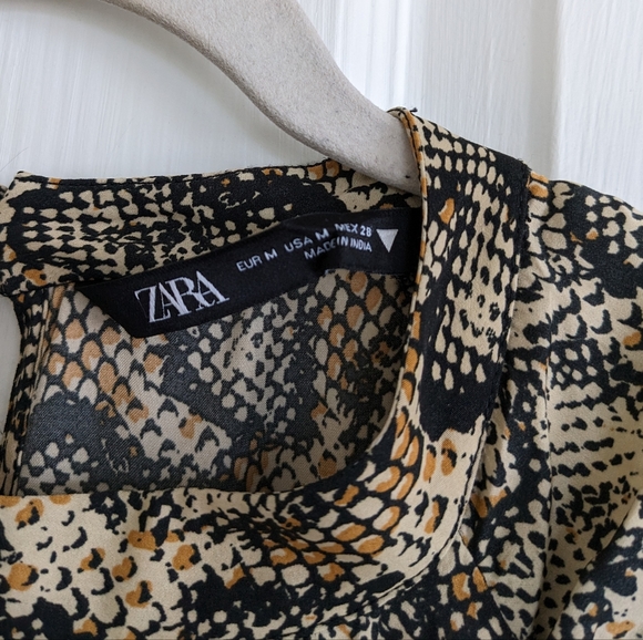 ZARA Snakeskin Puff Sleeves Midi dress - Picture 5 of 11